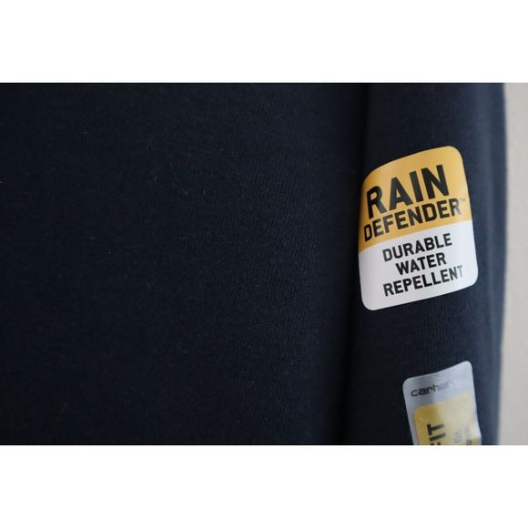 Carhartt Men's Sz L Dark Blue Rain Defender Thermal Lined Hooded Sweatshirt $200 - Picture 4 of 13